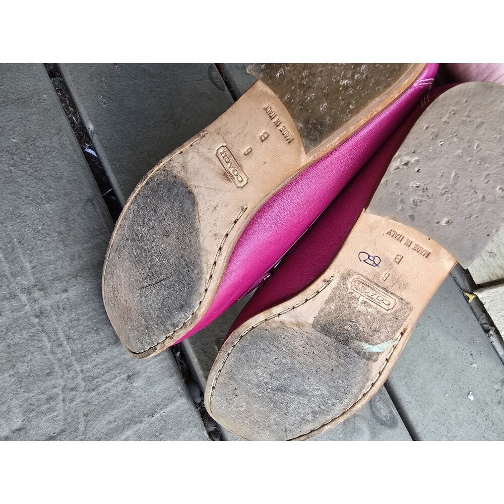 Coach Pink Leather Loafer Flats Round Toe Buckle Slip On Women's Size 6 - Picture 5 of 6